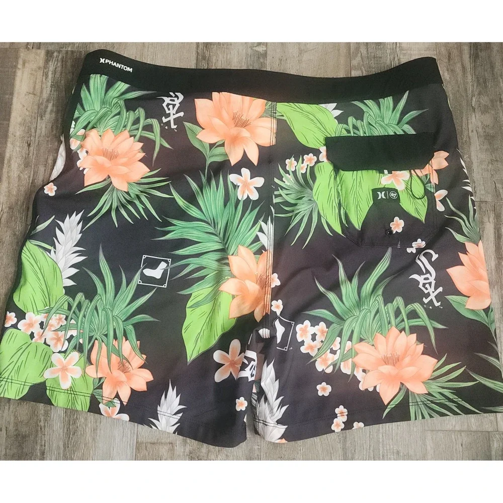Hurley Board Shorts Men 38 Black Chicago White Sox Floral MLB Phantom Swim Trunk